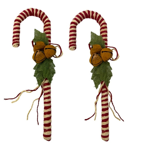Jumbo Christmas Burlap Candy Cane Ornaments, Set of 2-14 Inches, Red Striped Farmhouse Decor