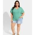 thumbnail image 3 of CASSIE LIZ Plus Size Women's Tops Casual Solid Mint Green Short Sleeve 2X Swing Flowy Blouses Fashion V Neck Casual Pleated Shirts Pullover Loose Fit Tunics Spring Summer Tee 2XL 18W 20W, 3 of 5