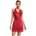 thumbnail image 2 of YiZYiF Women's Latin Leotard Dress Halter Neck Fringe Dance Costume for Modern Jazz Samba Rumba Cha Cha Wine Red XXL, 2 of 7