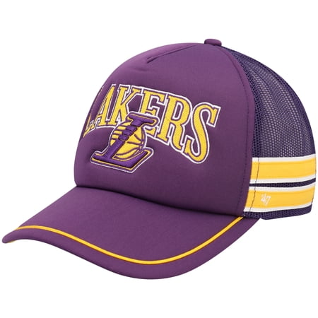Men s 47 Purple Los Angeles Lakers Sidebrand Stripes Trucker Adjustable Hat