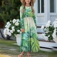 thumbnail image 2 of DISNIMO Green Palm Leaf Dress Girls Long Sleeve Dresses Size 7-8 Dresses for Kids Long Swing Dress with Pockets Long Sleeve Crew Neck Dress for Kids Girls Twirl Dresses Soft, 2 of 7