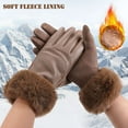 thumbnail image 2 of BadPiggies Women's Winter Gloves Sensitive Touch Screen Cold Weather Windproof Thermal Warm Fleece Lined PU Leather Glove - Khaki, 2 of 8