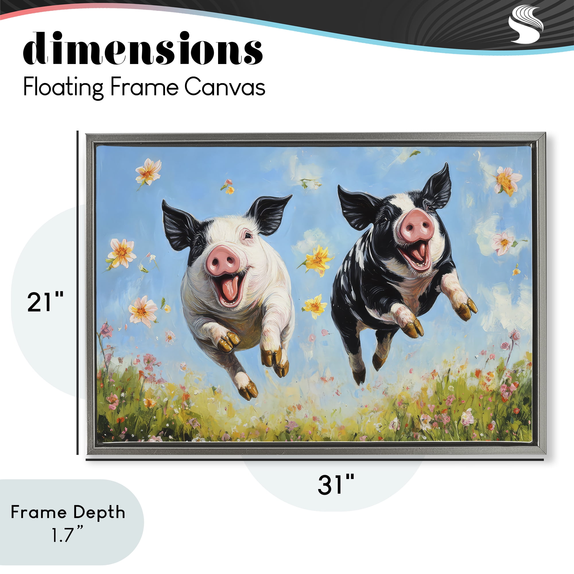 Stupell Industries Flying Pigs & Flowers Gray Framed Floater Canvas Wall Art, design by The Wands Want