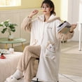 thumbnail image 4 of Pijama de vellón coral grueso para mujer, de manga larga, con capucha, bonito dibujo animado de perro, camisón de terciopelo cálido, traje de franela para el hogar, 4 of 6