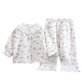 thumbnail image 2 of Conjunto de ropa de casa para niños con cuello vuelto y manga larga, pijama pequeño y fresco con solapa y ribete de encaje para niñas, conjunto de dos piezas, ropa transpirable para bebé con aire acon, 2 of 5