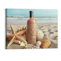 Creowell  Ocean Coastal Landscape Canvas Wall Art Beach Seashell Wall Pictures Bathroom Decor, Framed Ready to Hang 20x16 Inch