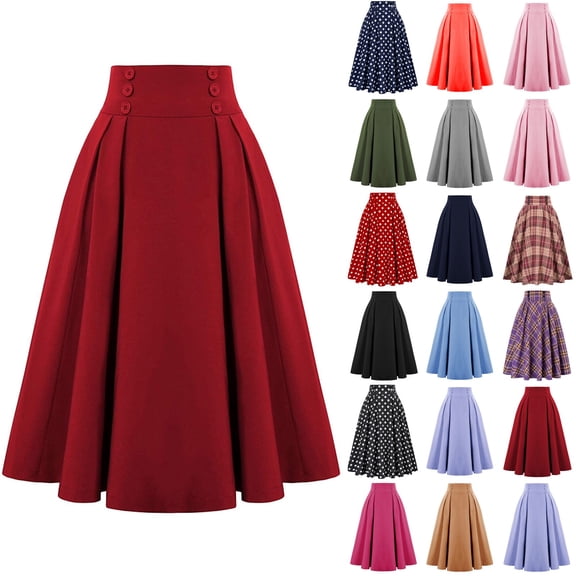 Wutalume Women's Casual High Waist Pleated Skirt - Vintage Button A-Line Midi Skirts for Women Daily Office and Street Wear,Army Green L