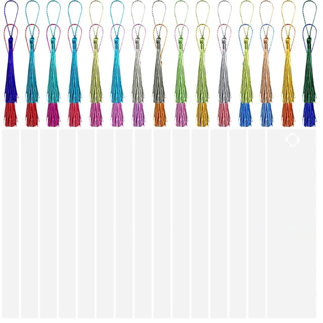 WHEANG 30Pcs Metal Sublimation Blanks Bookmarks Double Side Heat Transfer Printing With 30Pcs Colorful Tassels For Making Personalized Bookmarks And Souvenirs(3.2×12cm)
