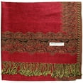 thumbnail image 4 of Falari Women's Pashmina Shawl Wrap Border Pattern Double Layered Scarf Red, 4 of 4