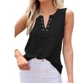thumbnail image 1 of Bienvenido V Cuello Casual Sin Mangas Bolsillo Delantero Color Puro Tank Top Blusa para Mujer Verano Negro M, 1 of 5