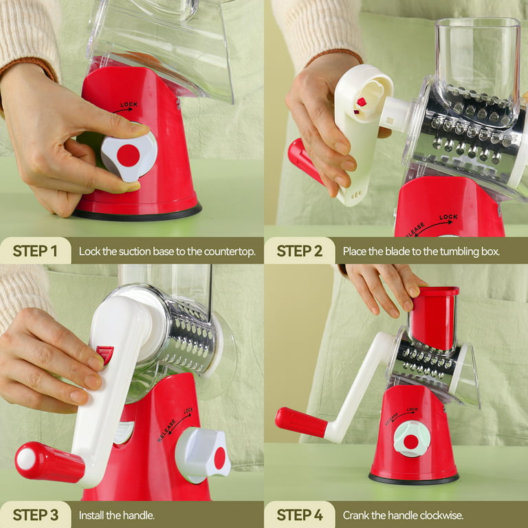 Rotary Cheese Grater - 3-in-1 Stainless Steel Vegetable Slicer, Rotary  Graters