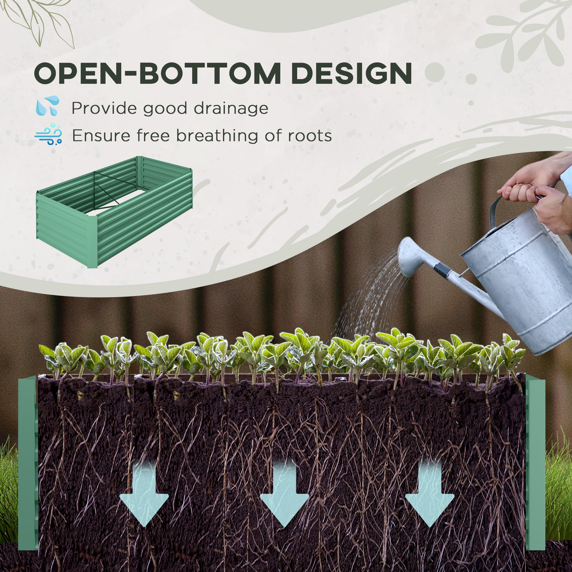 Galvanized Raised Garden Bed Kit, Large and Tall Metal Planter Box for Vegetables, Flowers and Herbs, Reinforced, 6' x 3' x 2', Light Green
