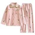 thumbnail image 2 of Usmixi Holiday Loungewear Set for Women Womens Winter Plush Homewear Sets Fashion Floral Print Lapel Fleece Coat and Pants Matching Pajamas Sets Soft 2 Piece Sleepwear Sets up to 60% off, 2 of 7