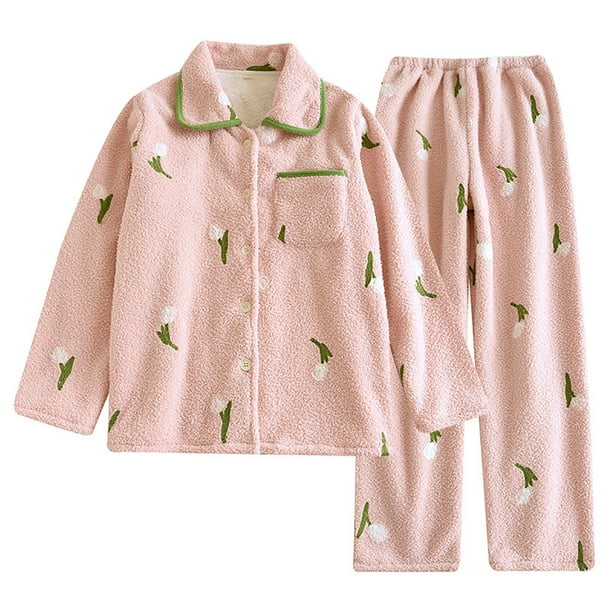 Bowake Winter Flannel Pajama Sets for Women 2 Piece Pjs Sets Long Sleeve Nightwear Top and Pants Loungewear Soft Sleepwear