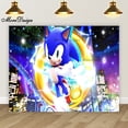 thumbnail image 3 of Banner de cumpleaños de Sonic, fondo fotográfico para niños, decoración para la primera fiesta de niños, fondo de tela de poliéster y vinilo con dibujos animados, 3 of 5