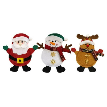 

NICEXMAS 3pcs Christmas Cutter And Fork Bag Santa Claus Snowman Elk Kitchen Cutlery Tableware Holders Pockets Christmas Table Decorations