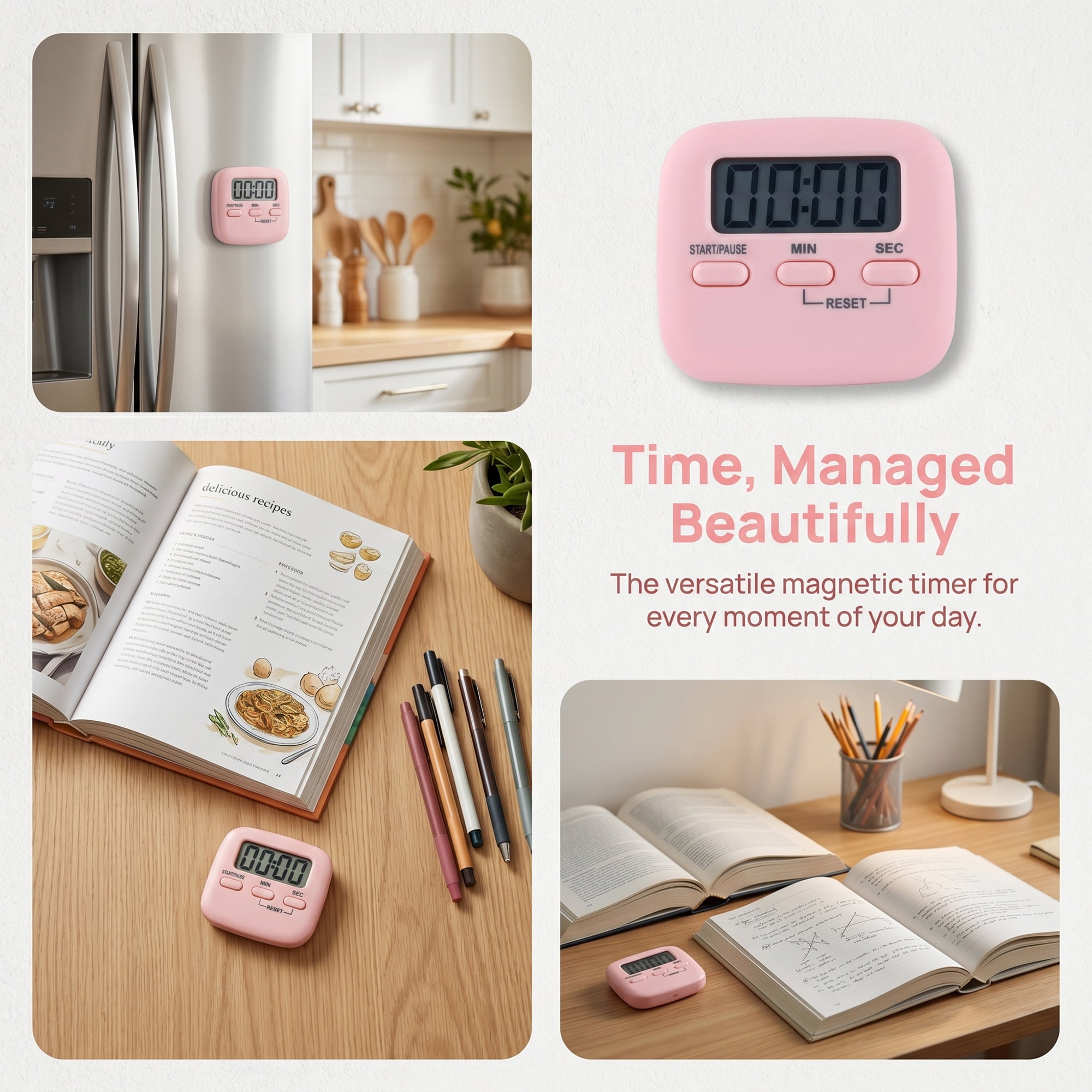 Unique Bargains Digital Loud Alarm Magnetic Backing Timer for Cooking Pink
