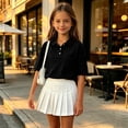 thumbnail image 7 of Girls Collared School Uniform Polo Shirts Kid Short Sleeve Pique Polo Shirt Black,5-6 Years, 7 of 7