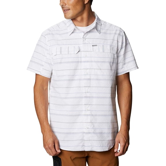 Columbia Mens Silver Ridge SS Seersucker Shirt White Stripe Large