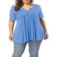 thumbnail image 1 of CHOK Tuniques à Boutons Henley à Col en V pour Femmes Grande Taille, Hauts Décontractés à Manches Courtes, Chemisiers, 1 of 7