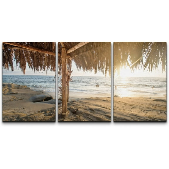 wall26 Canvas Print Wall Art Set Tropical Beach Hut with Ocean Horizon Nature Wilderness Photography Realism Rustic Scenic Relax/Calm Multicolor for Living Room, Bedroom, Office - 16"x24"x3
