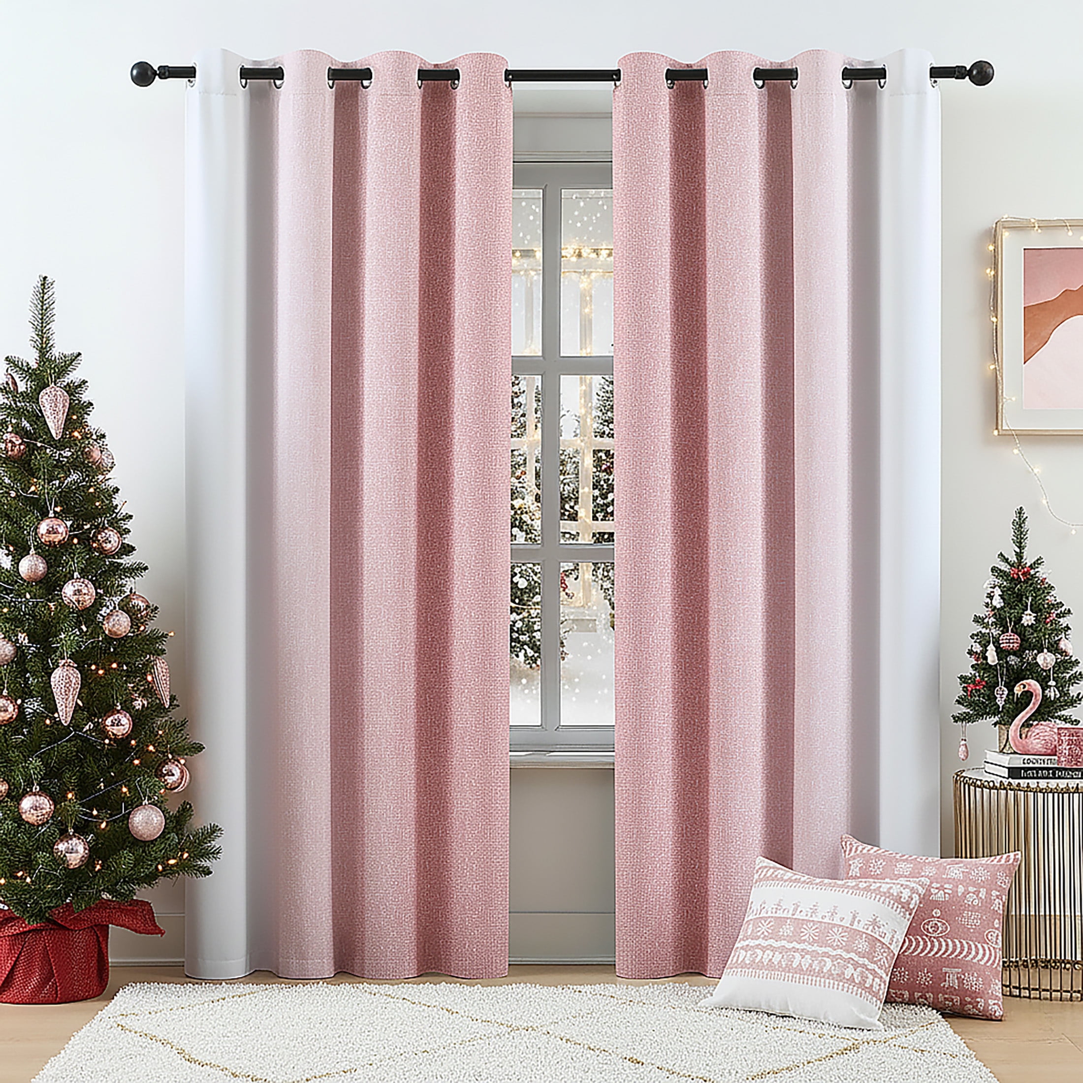 Junvictex Ombre Pink Blackout Curtains, Grommet Top Design, Triple Weave Fabric with Black Layer for Enhanced Privacy and Light Control, Bedroom Window Drapes,54"x95