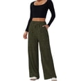 thumbnail image 4 of Womens Ribbed Wide Leg Lounge Pants with Pockets Comfy Loose Soft Knit Pants with Drawstring Green S, 4 of 10