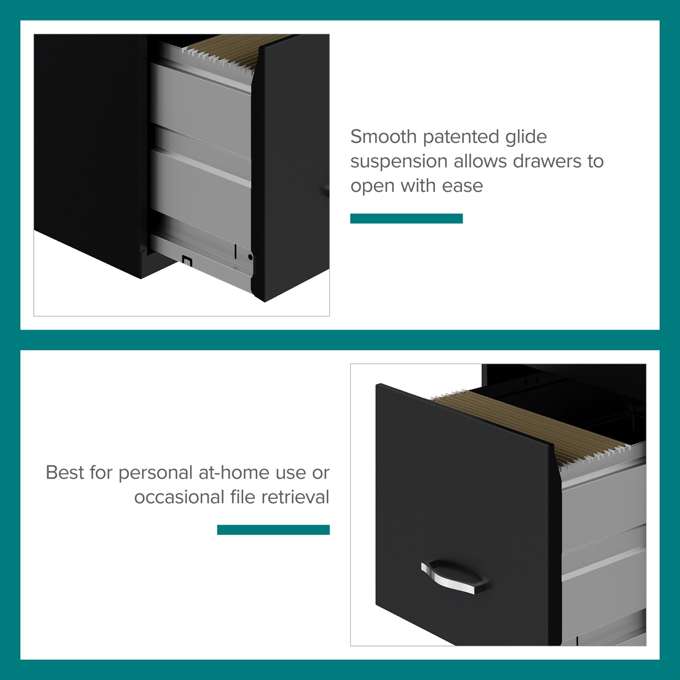 Space Solutions 3 Drawer Letter Width Vertical File Cabinet with Pencil Drawer, Black