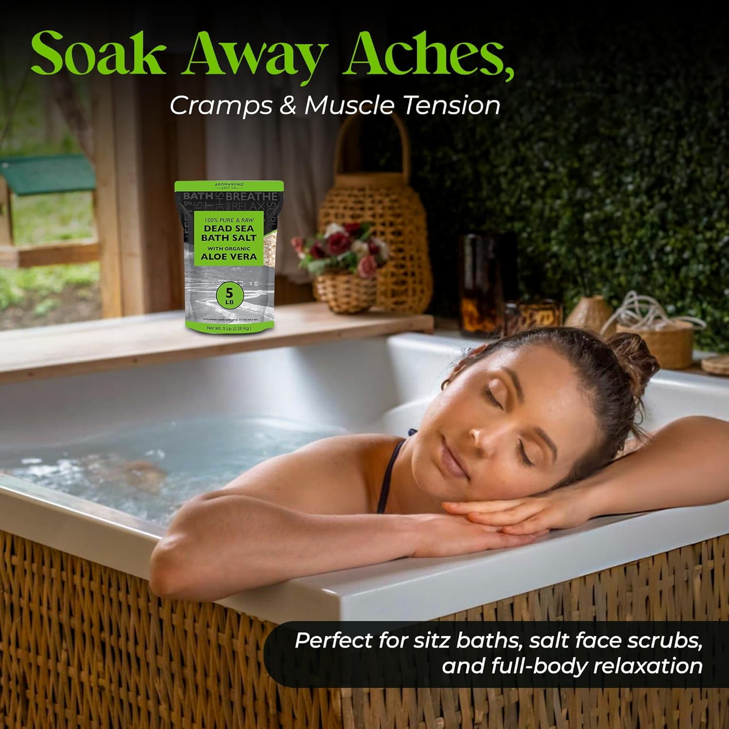Aromasong Raw Dead Sea with Organic Aloe Vera Bath Salts, 5 lbs Bulk Pack