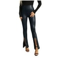 thumbnail image 4 of Travel Outfits Women Airport Women's Pu-leather Solid Color Trousers With Slit Legs And High Waist Pants Women Pants Casual plus Size Cropped for Casual Petite Womens Business Stretch Black M, 4 of 7