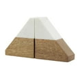 thumbnail image 6 of DecMode 4" Triangle Geometric Brown Wood Bookends with White Marble Tops (Set of 2), 6 of 11