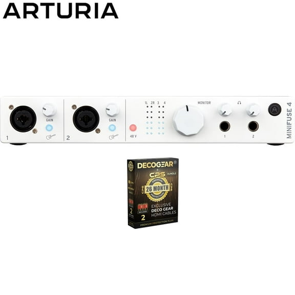 Arturia 800113 MiniFuse 4 Portable 4x Input USB-C MIDI Audio Interface White Bundle with CPS Exclusive 26 Month Protection Pack (BEACH-CPS-26M500ATV)