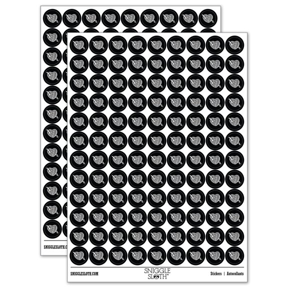 Yarn Heart Crocheting 200 Round Stickers - Black - Gloss Finish - 0.50" Size