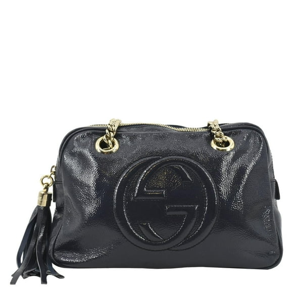 Pre-Owned GUCCI Soho Leather Chain Shoulder Bag Navy Blue 308983