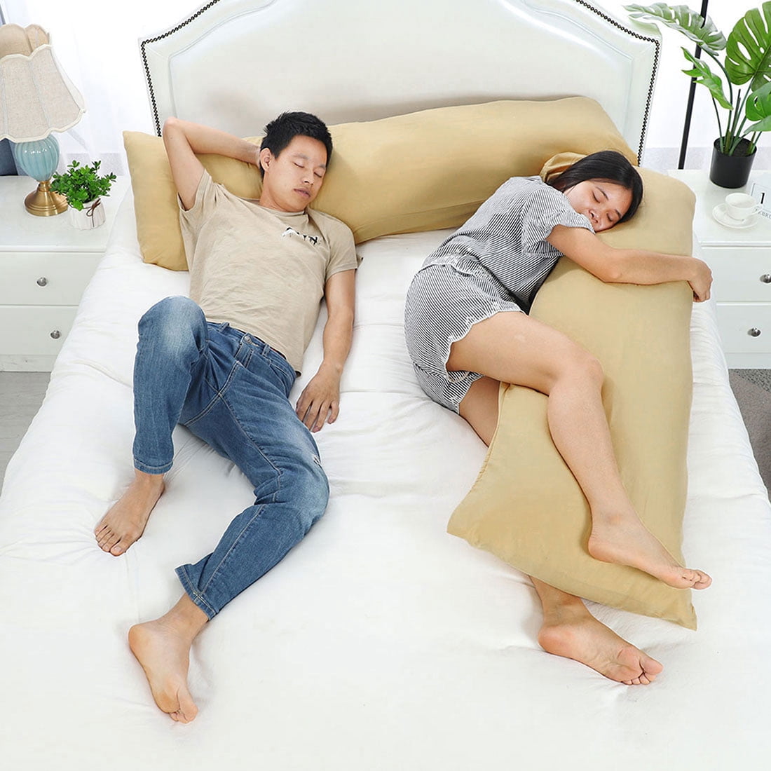 Unique Bargains 2 Pack Microfiber Body Pillow Cases Gold 20" x 54"