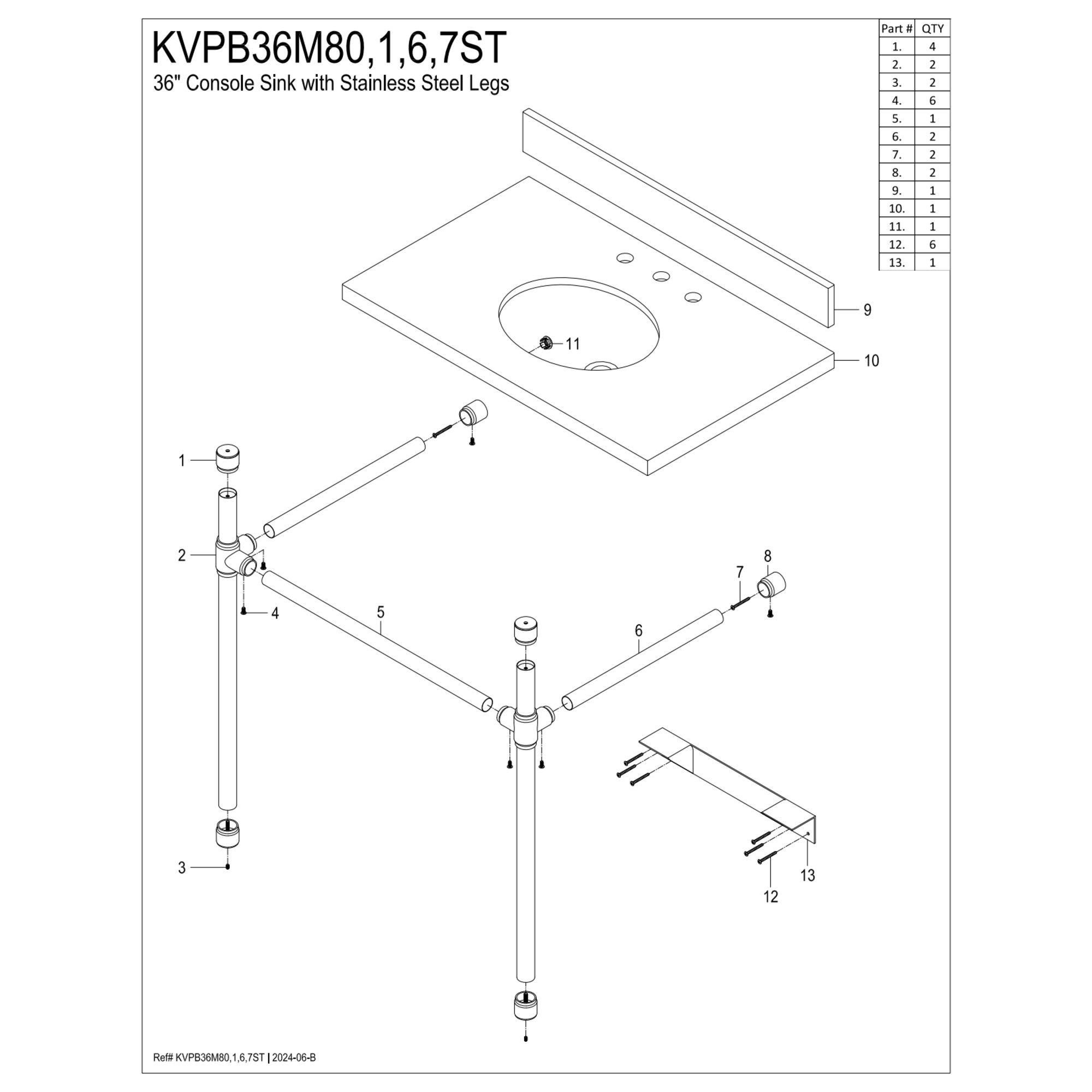 Kingston Brass KVPB36M86ST Dreyfuss 36" Carrara Marble Vanity Top with Stainless Steel Legs (8-Inch, 3-Hole), Carrara Marble White/Polished Nickel