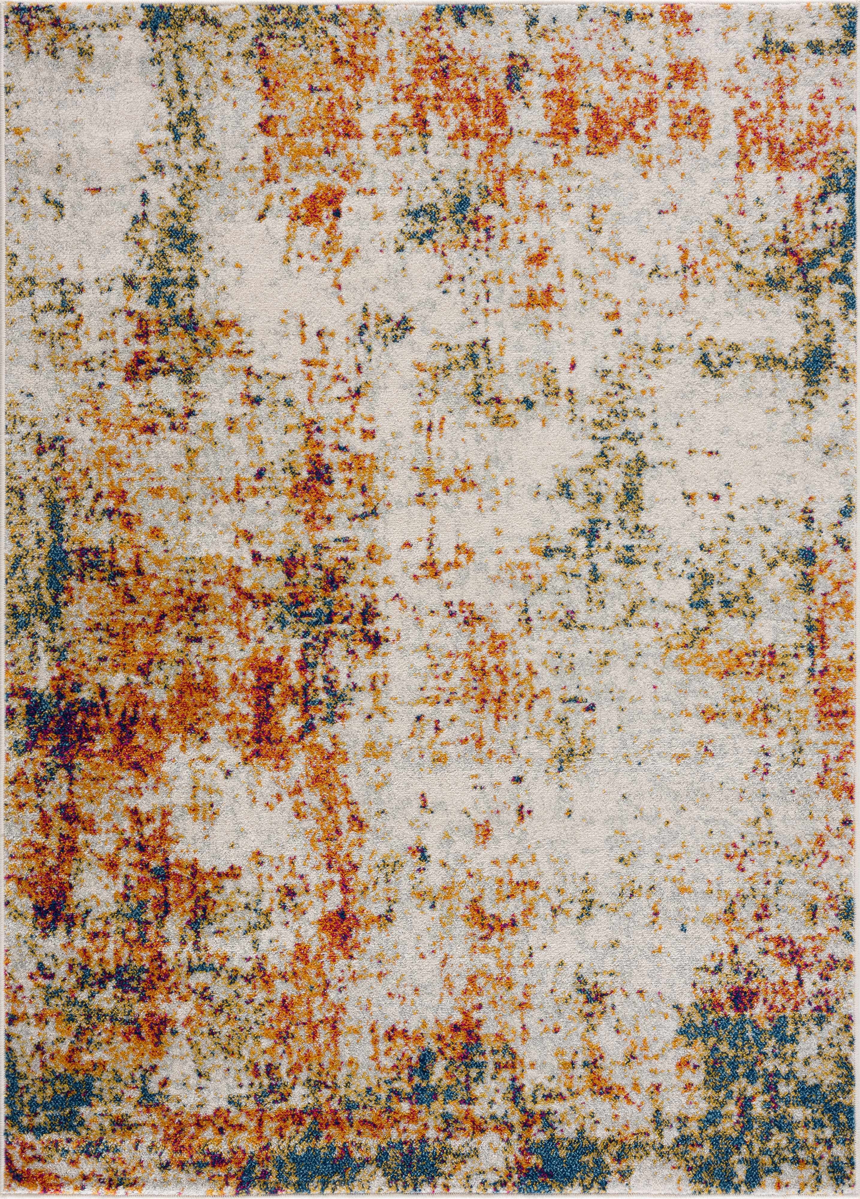 Hauteloom Istanbul Collection Modern Abstract Living Room Bedroom Large Area Rug - Colorful Contemporary Carpet - Beige, Orange, Red, Blue - 9' x 12'