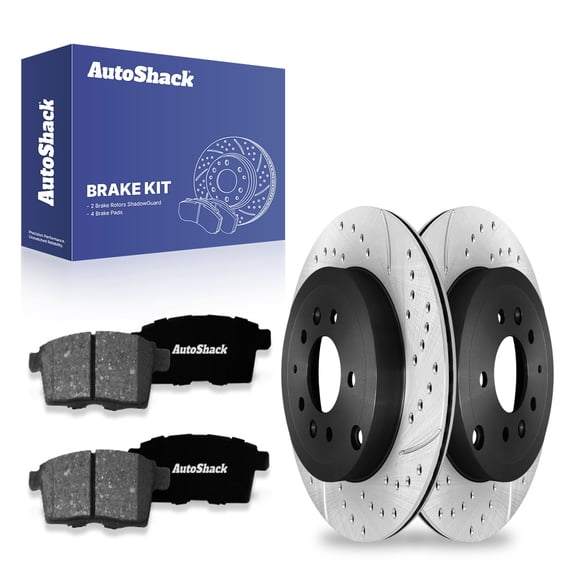 AutoShack Rear Drilled & Slotted Brake Rotors Premium Ceramic Brake Pads | Replacement for 2007-2015 Mazda CX-9 3.5L 3.7L V6 AWD FWD | E-Coated | 6-PC Brake Kit | ShadowGuard