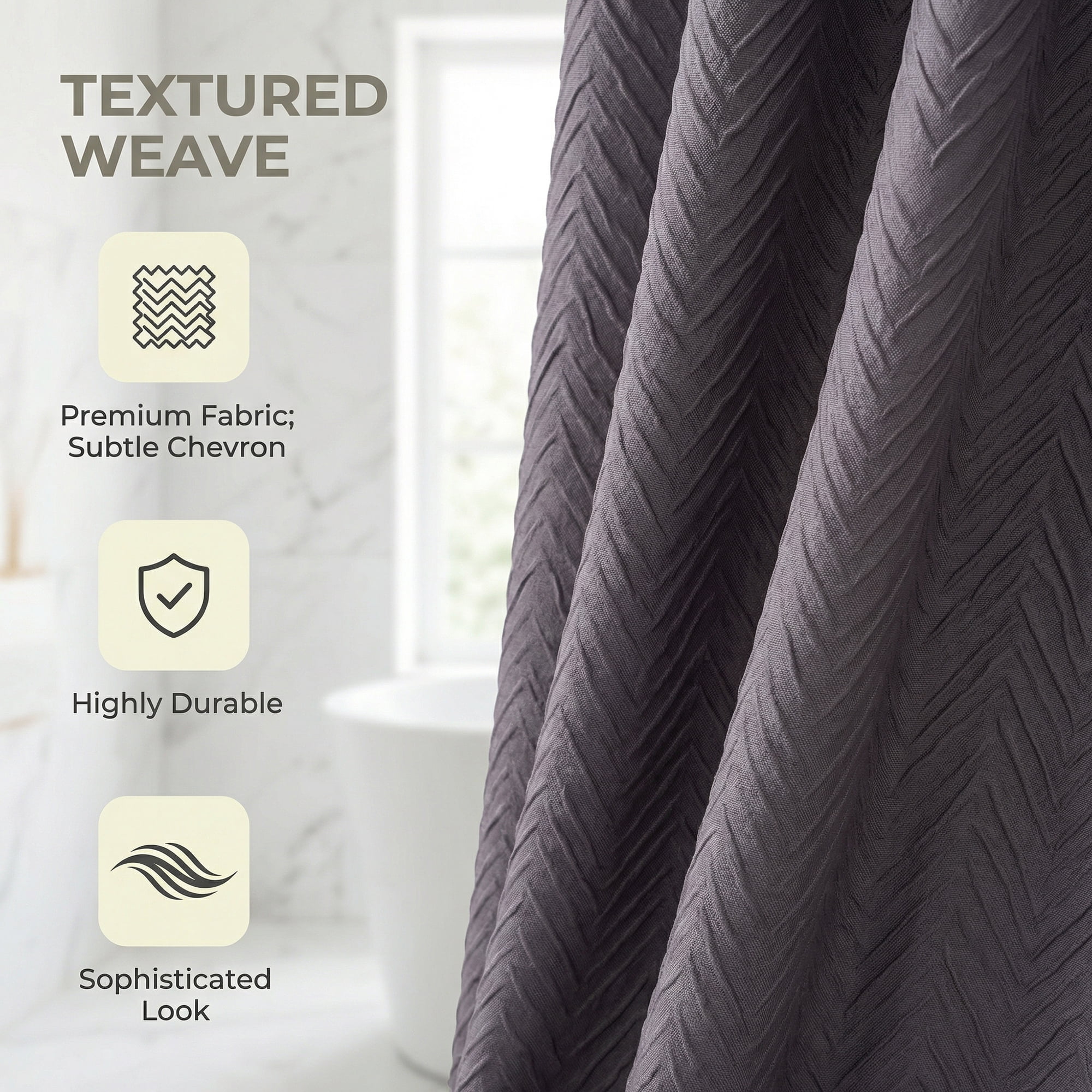 Unique Bargains Waterproof Fabric Shower Curtain Sets Grey - Herringbone 71"W x 71"L