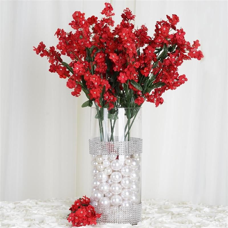 12 Bushes Red Artificial Silk Baby Breath Flowers