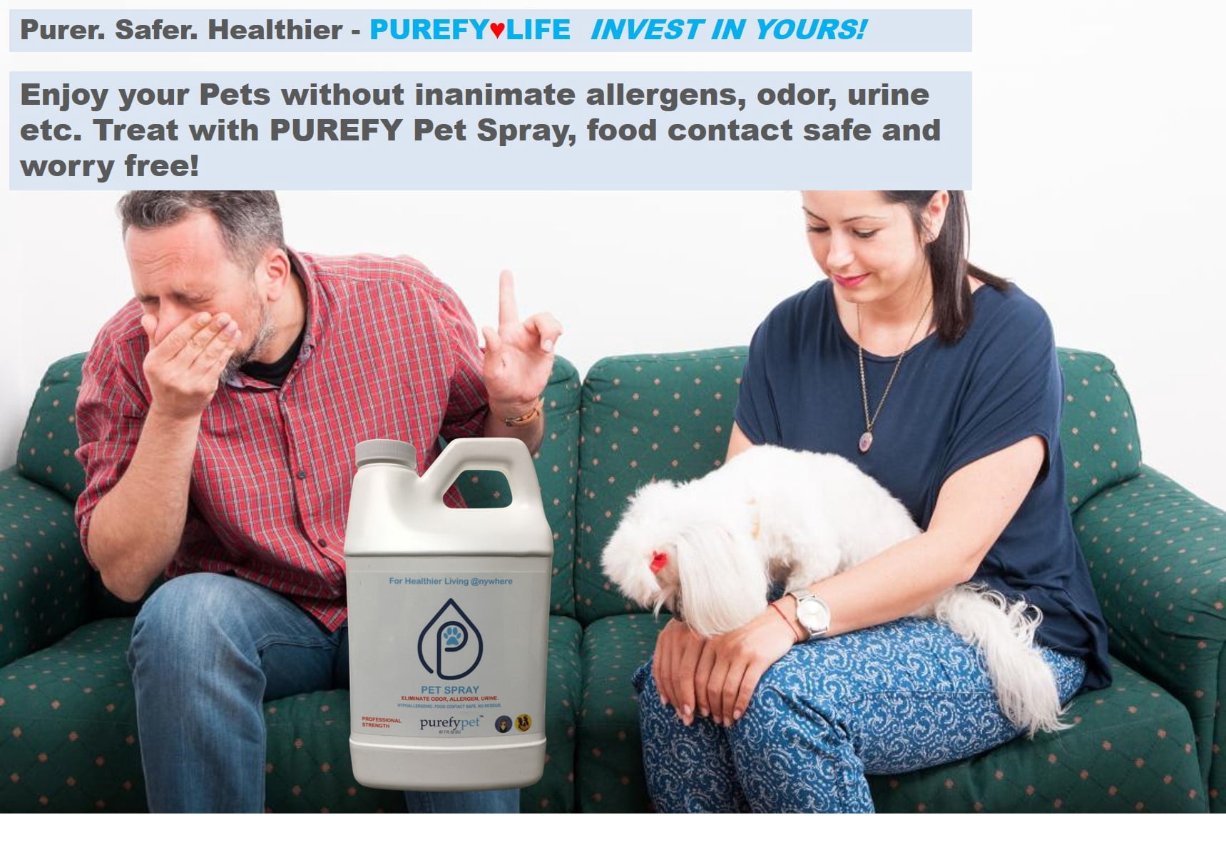 PUREFY Pet Spray (68oz Refill) Eliminate Pet Inanimate Allergens and Pet Urine from the Environment. Precent Marking. Pet Odor Eliminator. Unscented. No residue. Pet Friendly. Ready to Use.