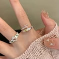 thumbnail image 6 of RSAMD Pink Zircon Heart Open Rings Trendy Sweet Cool Irregular Adjustable Finger Rijo-2, 6 of 9