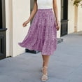 thumbnail image 6 of RPVATI Womens Skirts Knee Length Elastic Waist Boho Summer Drawstring High Waisted Long Skirt Floral Tiered Comfy Flowy Holiday Pleated A Line Skirts Purple S, 6 of 9