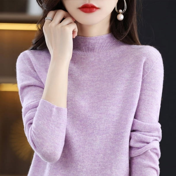 Suéter de primera línea similar a la piel para mujer, suéter de cuello alto medio de otoño e invierno, jersey de cachemira de punto suelto en la parte inferior