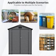 6x6FT Outdoor Storage Shed, Plastic Resin Shed w/Floor and Window, Lockable Tool Bike Garden Patio Large Storage with Sloped Top, Drainage Holes, 30MPH Wind Resistance