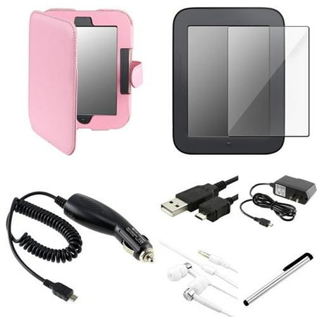 INSTEN Pink Leather Case+2x LCD Guard+USB+Charger For Nook 2 Simple Touch/GlowLight Ver