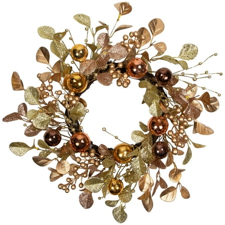 Ball Ornament Glittered Artificial Christmas Wreath - 24" - Gold and Copper Tone