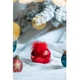 thumbnail image 6 of A&B Home Set of 6 Red Flocked Glass Orb Hanging Ornaments with Feather Accent 3.9" x 3.9" x 3.9", 6 of 7