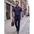 thumbnail image 6 of Short Sleeve Dress Shirts for Men Oxford Solid Casual Button Down Collar Shirt Navy Blue Formal Top, 6 of 9