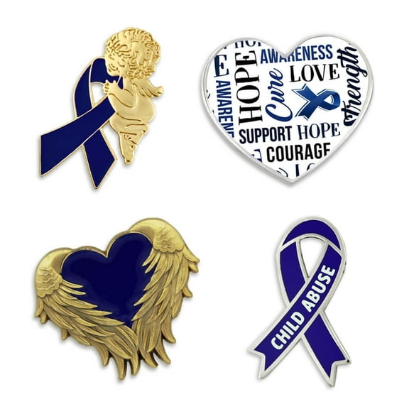 PinMart Blue Awareness Blue Heart Ribbon Lapel Pin Set
